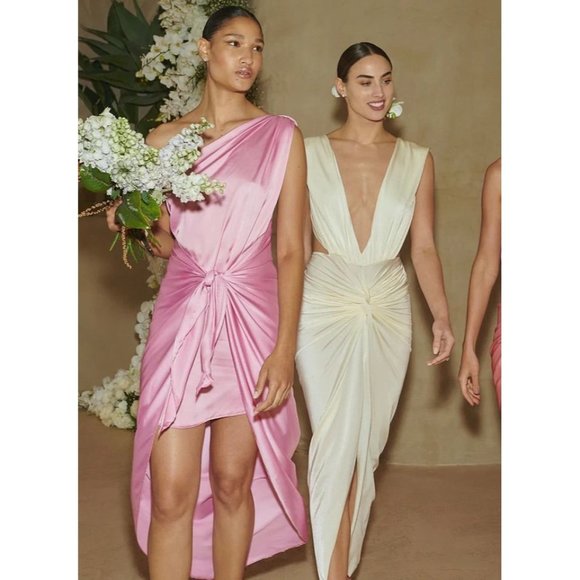 Baobab Mia Plunge V-Neck Gathered Midi Sheath Dress, NWT Ivory - Picture 4 of 16